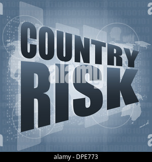 Land Risiko Wörter auf digitalen Bildschirm mit Weltkarte Stockfoto
