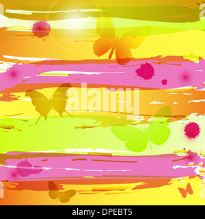 Aquarell Hintergrund mit Schmetterlingen, Flecken und Fackeln Stockfoto