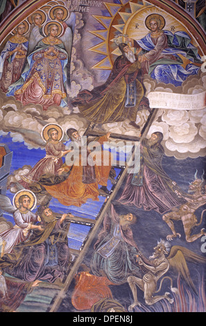 Leiter der Göttlichen Aufstieg oder Treppe in den Himmel Fresken in der Vorhalle der Große Lavra Kloster Berg Athos Griechenland Stockfoto