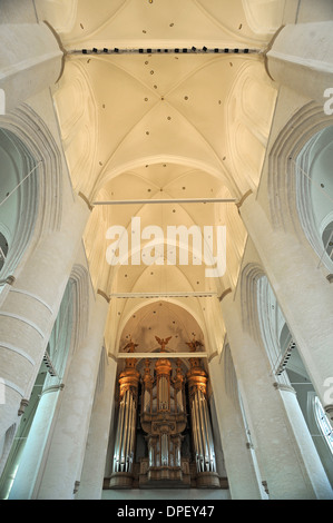 Gewölbte Decke mit Flentrop-Orgel, St. Katharinen-Kirche, Hamburg, Deutschland Stockfoto