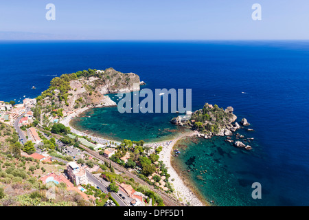 Insel Isola Bella und Isola Bella Strand, Taormina, Sizilien, Italien, Mittelmeer, Europa Stockfoto