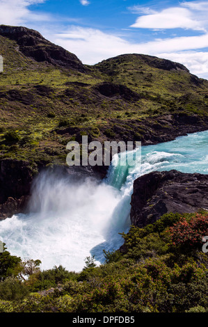 Salto Grande Wasserfall im Nationalpark Torres del Paine, Patagonien, Chile, Südamerika Stockfoto