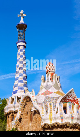 Detail des Hauswarts Lodge Pavillons auf der Parc Güell von Antoni Gaudi. Barcelona. Katalonien. Spanien Stockfoto