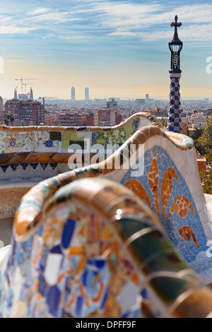 Das griechische Theater oder Natur-Platz. Parc Güell von Antoni Gaudi. Barcelona. Katalonien. Spanien Stockfoto