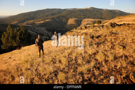 Zwei Hirsche Jäger tragen Gewehre, John Day, Oregon, USA Stockfoto