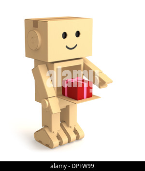 Niedliche Karton Roboter liefern Geschenk-box Stockfoto