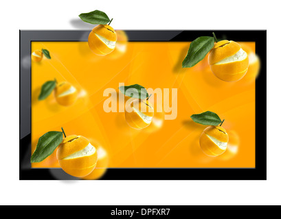 Schwarz-LCD-tv-Bildschirm mit drei dimensionalen Ansicht. (mit Beschneidungspfad Arbeit) Stockfoto