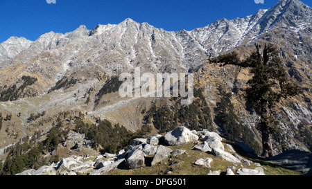 Indrahar durchqueren, Dhauladhar, oben Mcleodganj, Dharamasala, Himachal Pradesh, Nordindien. Stockfoto