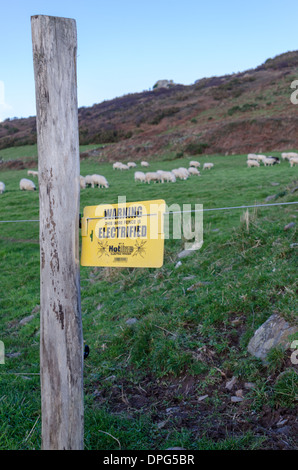 Schild Warnung vor elektrischen Zaun entlang der Süd-west Küste in devon Stockfoto