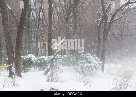 Süd-Bucht in Battery Park City, einem Viertel in Manhattan, während eines Schneesturms Januar. Stockfoto