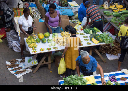 Gemüsemarkt, Victoria, Mahé, Seychellen, Afrika, Dezember 2013 Stockfoto