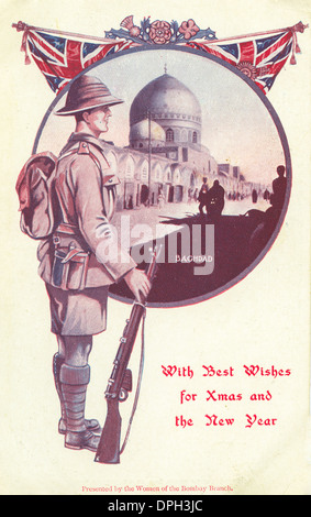 1. Weltkrieg Weihnachts Postkarte aus Bagdad durch eine Portion Soldat zu seiner Familie zurück nach England geschickt Stockfoto