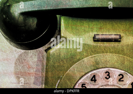 GPO 746-Telefon im grünen Retro-Stil, Nahaufnahme von Zifferblatt und Hörer Stockfoto