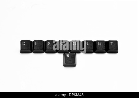 Wörter, die mit Computer-Tastatur-Tasten auf weißem Hintergrund erstellt Stockfoto