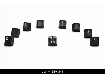 Wörter, die mit Computer-Tastatur-Tasten auf weißem Hintergrund erstellt Stockfoto