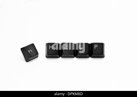 Wörter, die mit Computer-Tastatur-Tasten auf weißem Hintergrund erstellt Stockfoto
