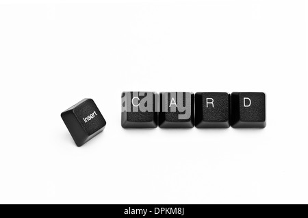 Wörter, die mit Computer-Tastatur-Tasten auf weißem Hintergrund erstellt Stockfoto