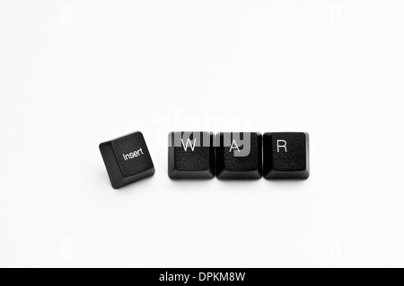 Wörter, die mit Computer-Tastatur-Tasten auf weißem Hintergrund erstellt Stockfoto