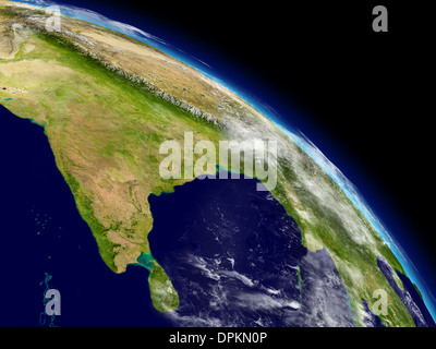 Indischer Subkontinent auf dem Planeten Erde betrachtet aus dem Weltraum. Hochdetaillierte Planetenoberfläche und Wolken. Elemente des Bildes von der NASA eingerichtet. Stockfoto