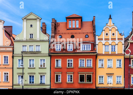 Bunte mittelalterliche Häuser in der Breslauer Altstadt Marktplatz oder Rynek. Stockfoto