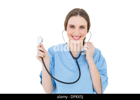 Junge Frau Doktor tragen ein Stethoskop Stockfoto