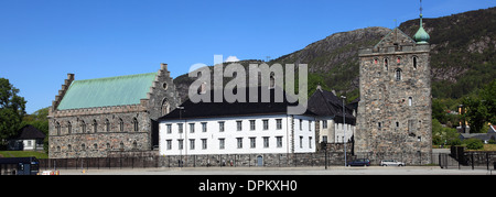 Rosenkrantz Turm Befestigungsanlagen und die Haakons Hall, erbaut um 1560, Stadt Bergen, Hordaland, Norwegen, Skandinavien, Europa, Stockfoto