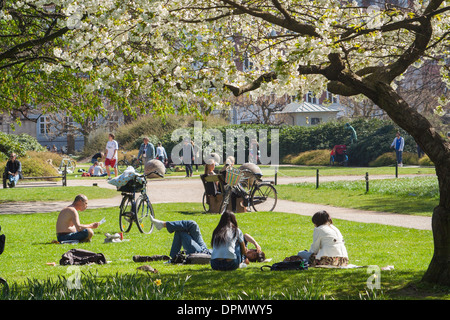 Menschen entspannen in Kongens Have (des Königs Garten) auf Schloss Rosenborg, Kopenhagen, Dänemark Stockfoto