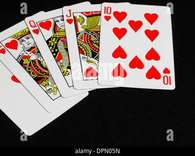 Eine Verlosung mit einem Royal Flush von zehn bis Ass Stockfoto