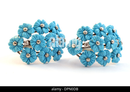 Türkis Ohrringe Schmuck Silber auf dem weißen Hintergrund isoliert Stockfoto