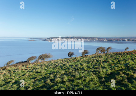 Blick vom Brean unten in Weston Bucht in Richtung Weston-super-Mare. Somerset. England. VEREINIGTES KÖNIGREICH. Stockfoto