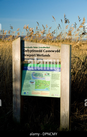 Newport Wetlands Reserve Zeichen, Gwent Ebenen, Newport, South Wales. Stockfoto