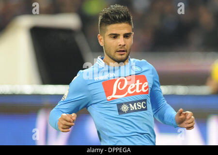 Neapel, Italien 14. Januar 2014.  Lorenzo Insigne des SSC Napoli in Aktion während Football / Soccer: italienische TIM Cup-match zwischen SSC Napoli und Atalanta BC im Stadio San Paolo in Neapel, Italien. Bildnachweis: Franco Romano/Alamy Live-Nachrichten Stockfoto