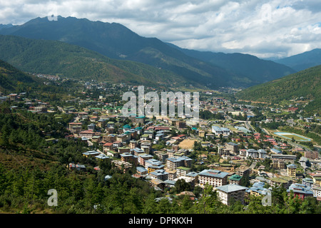 Blick auf die Hauptstadt Thimphu, Bhutan Stockfoto