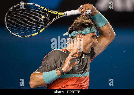 Melbourne, Victoria, Australien. 16. Januar 2014. 16. Januar 2014: 1. Samen Rafael NADAL (ESP) in Aktion in eine 2. Runde match gegen Thanasi Kokkinakis (AUS) am 4. Tag des 2014 Australian Open Grand-slam-Tennis-Turnier im Melbourne Park in Melbourne, Australien. Sydney Low/Cal Sport Media/Alamy Live-Nachrichten Stockfoto