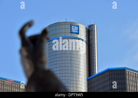 Detroit, USA. 12. Januar 2014. Blick von der GM-Zentrale in Detroit, USA, 12. Januar 2014. Foto: ULI DECK/DPA/Alamy Live-Nachrichten Stockfoto