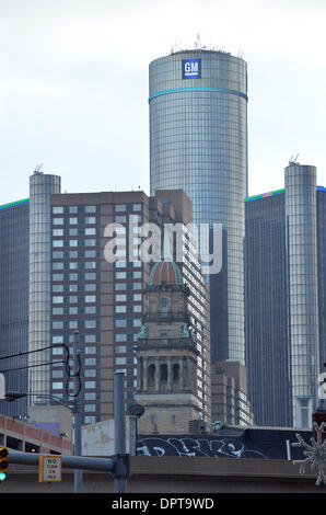 Detroit, USA. 12. Januar 2014. Blick von der GM-Zentrale in Detroit, USA, 12. Januar 2014. Foto: ULI DECK/DPA/Alamy Live-Nachrichten Stockfoto