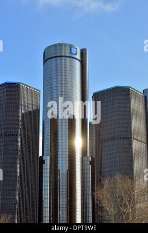 Detroit, USA. 12. Januar 2014. Blick von der GM-Zentrale in Detroit, USA, 12. Januar 2014. Foto: ULI DECK/DPA/Alamy Live-Nachrichten Stockfoto