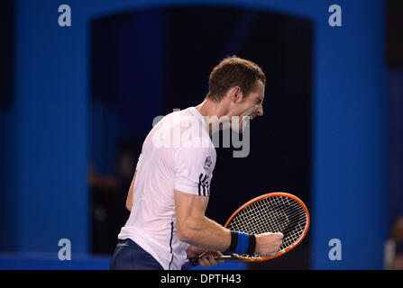 Melbourne, Australien. 16. Januar 2014. Am 16. Januar 2014 feiert Andy Murray aus Großbritannien in den Männern Singles zweiten Vorrundenspiel gegen Vincent Millot Frankreichs beim 2014 Australian Open Tennisturnier in Melbourne. Murray gewann 3: 0. Bildnachweis: Li Jundong/Xinhua/Alamy Live-Nachrichten Stockfoto