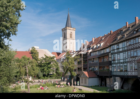 Kraemerbruecke und St. Aegidien Kirche, Erfurt, Thüringen, Deutschland Stockfoto