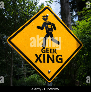 Geek-Xing-Zeichen auf dem Microsoft Head Office Campus in Redmond, Washington, USA Stockfoto