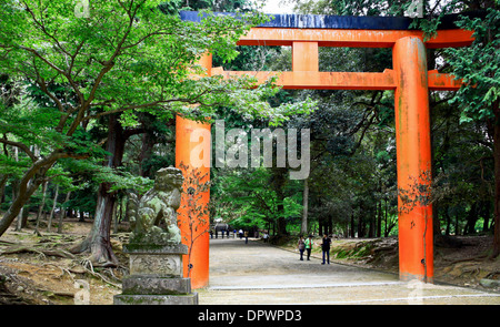 Ichi-keine-Torii ist das erste Tor zum Kasuga-Schrein in Nara-Park, Japan. Stockfoto