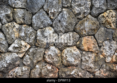 Detail von einer traditionellen Steinmauer aus Okinawa in Japan Stockfoto