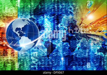 Digitaltechnik Farben. Bunte Internet Technologien-Hintergrund mit Globe und Internet-Elemente. Abstrakte leistungsstarke Hinterg Stockfoto