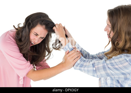 Böse Mädchen ziehen Frauen Haare in einem Kampf Stockfoto