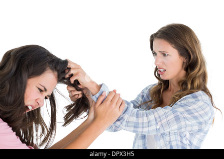 Böse Mädchen ziehen Frauen Haare in einem Kampf Stockfoto