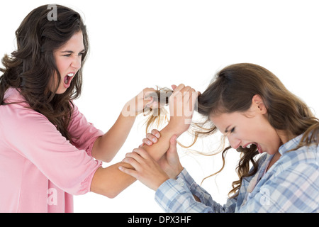 Böse Mädchen ziehen Frauen Haare in einem Kampf Stockfoto