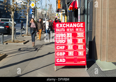 Ausländische Währung Wechselkurs Board in Bukarest, Rumänien