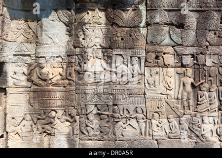 Bas-Reliefs auf den Bayon-Tempel, Kambodscha Stockfoto