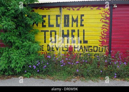 Zur Hölle Zeichen auf Grand Cayman Island Willkommen Stockfoto