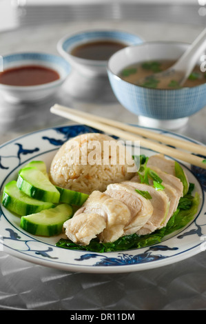 Singapur-Huhn mit Reis. Hainan-Stil Stockfoto